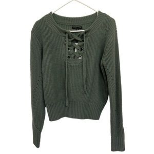NWT Kendall & Kylie Tie Front Knit Sweater - Sage/Dark Green - Size Medium